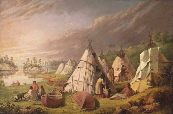 huron kane indian lake paul oil native encampment americans mackinac island studies social ontario canada canoes indians paintings village michigan